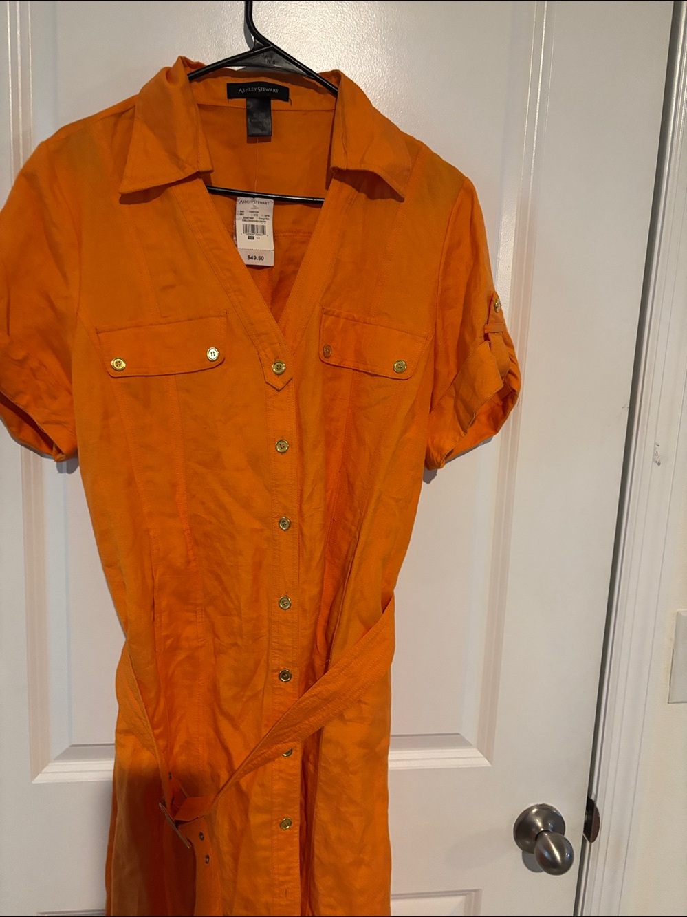 Ashley Stewart Orange Button-Front Midi Shirt Dress with Belt
